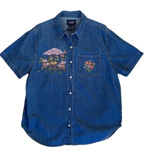 SALE Solutions Originals short sleeved embroidered denim shirt Sz L